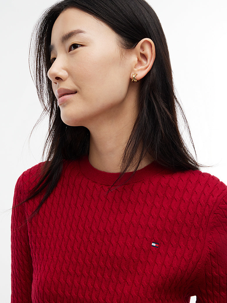 Raspberry Red Fine Cable Knit Slim Jumper