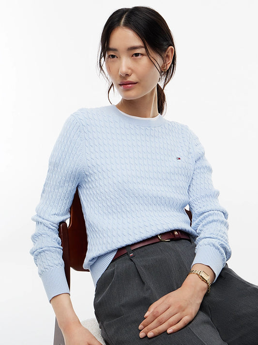 Sky Blue Fine Cable Knit Slim Jumper