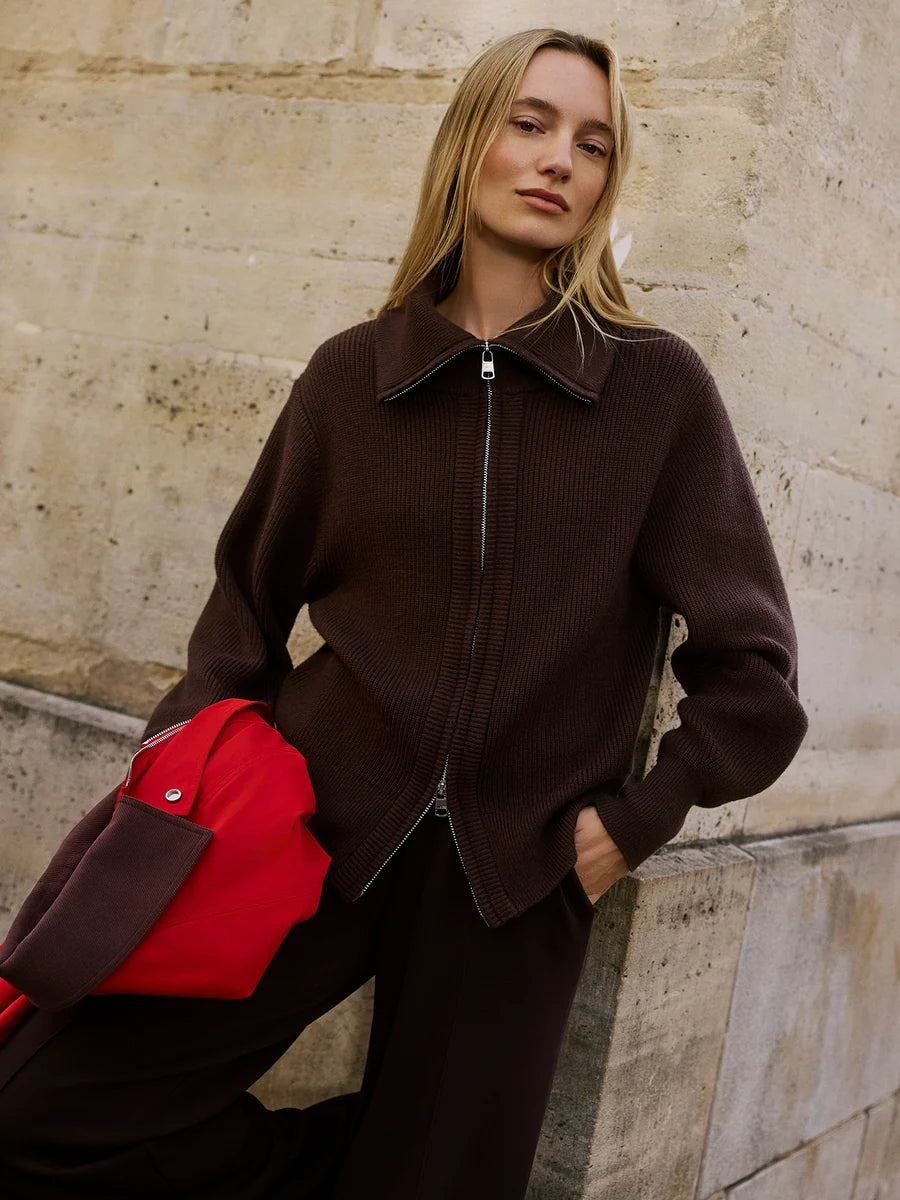 Enrico Coffee Bean Zip-Through Knit
