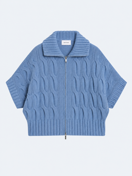 Muna Blue Cable Zip Up Knit