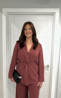 The Bordeaux Flowing Belted Blazer