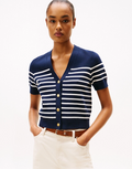 Jersey Gold-Tone Button Short Sleeve Cardigan