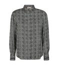 Grey and White Pattern Silk Blouse