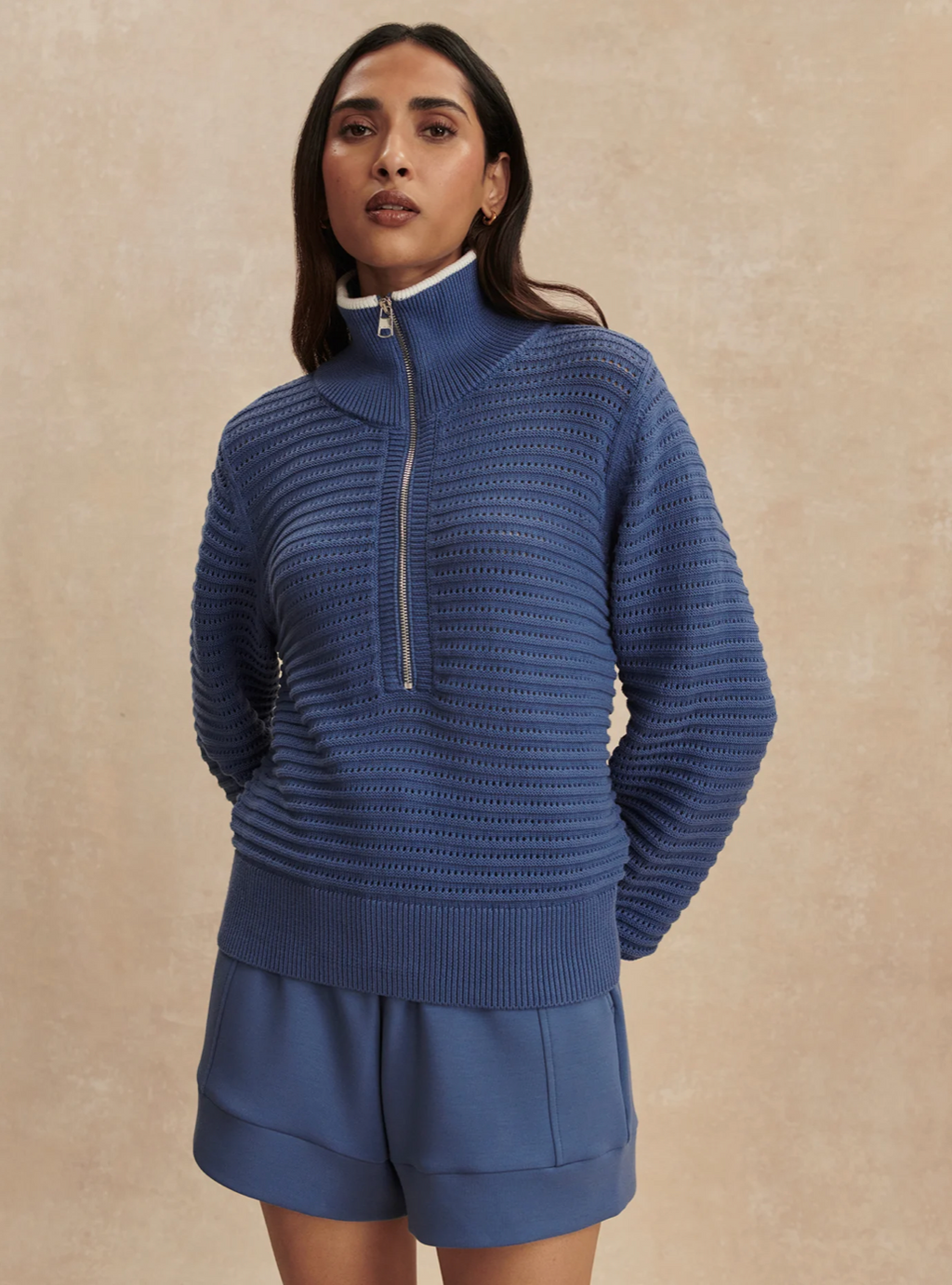 Morwenna Blue Half-Zip Knit