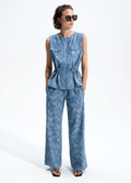 Bessie Textured Denim Wide Leg Trousers