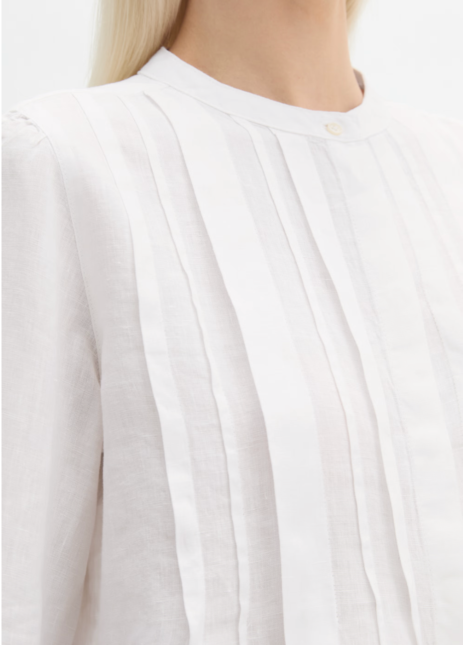 The White Pleated Front Linen Blouse