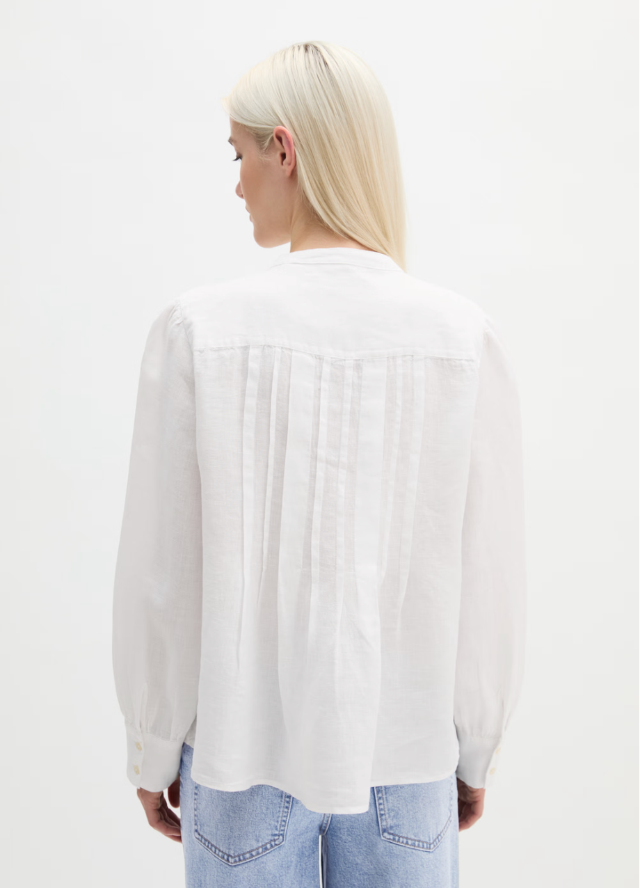 The White Pleated Front Linen Blouse