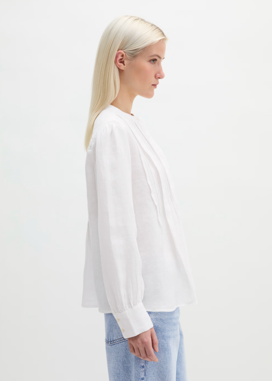 The White Pleated Front Linen Blouse