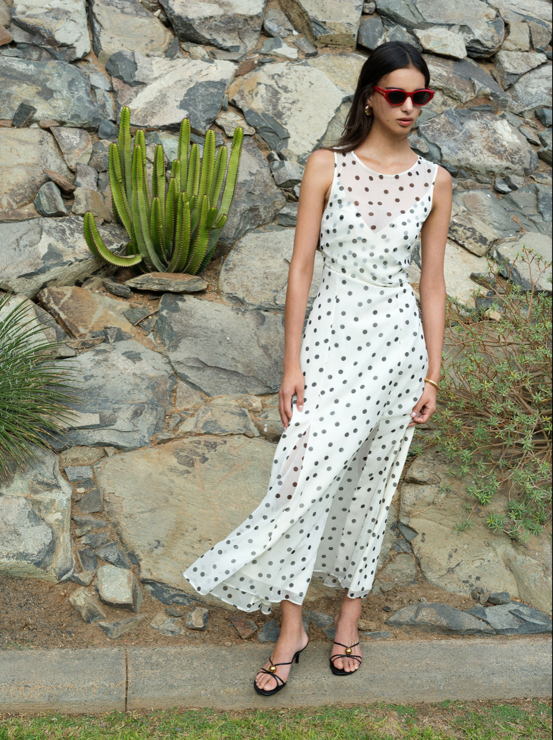 Emina Chiffon Polka Dot Maxi Dress