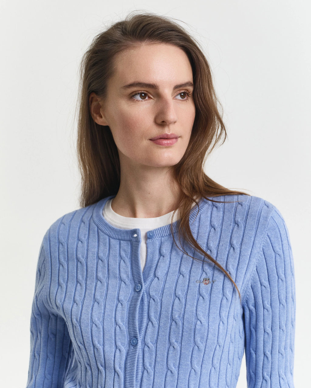 Stretch Cotton Cable Knit Cardigan