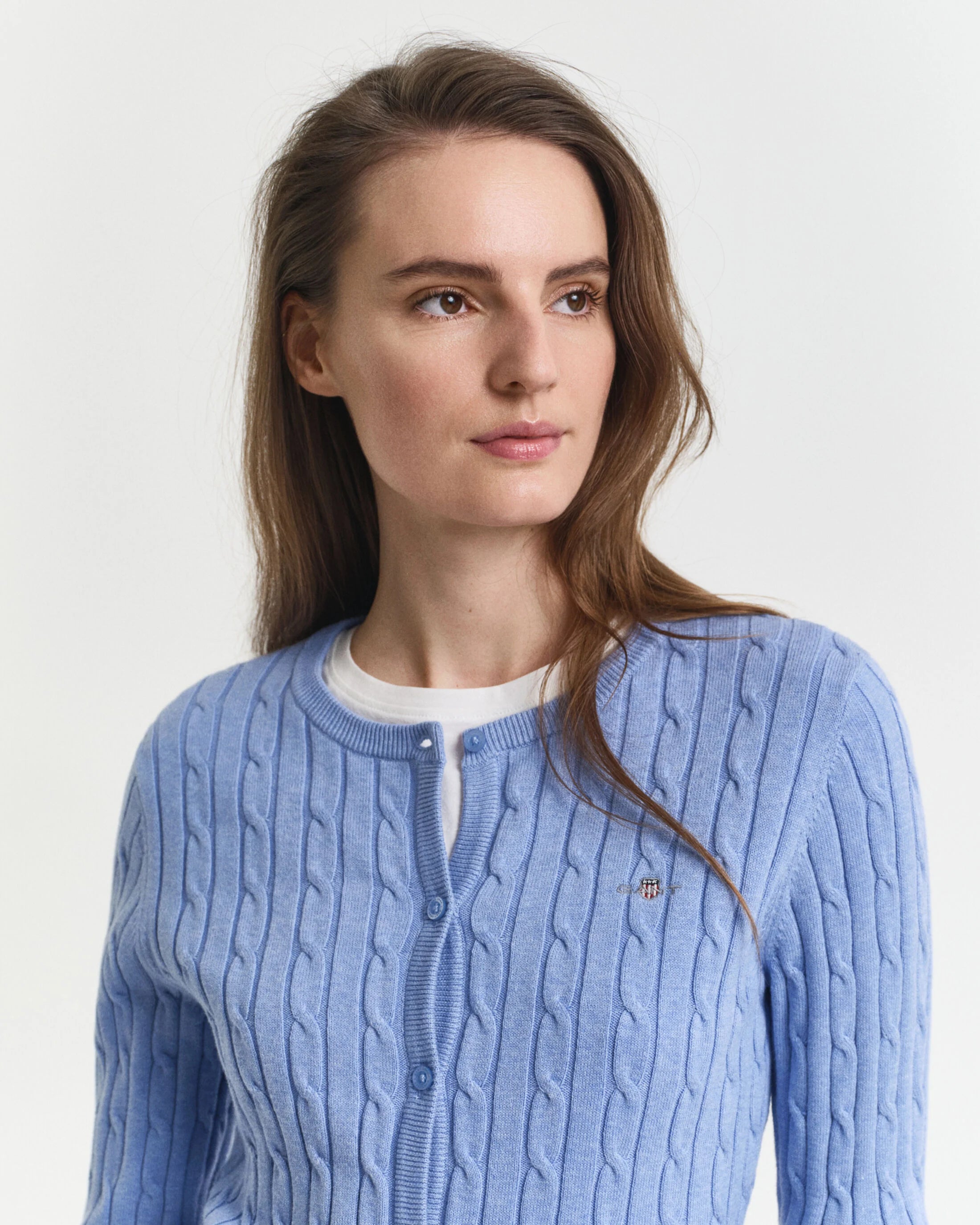 Stretch Cotton Cable Knit Cardigan