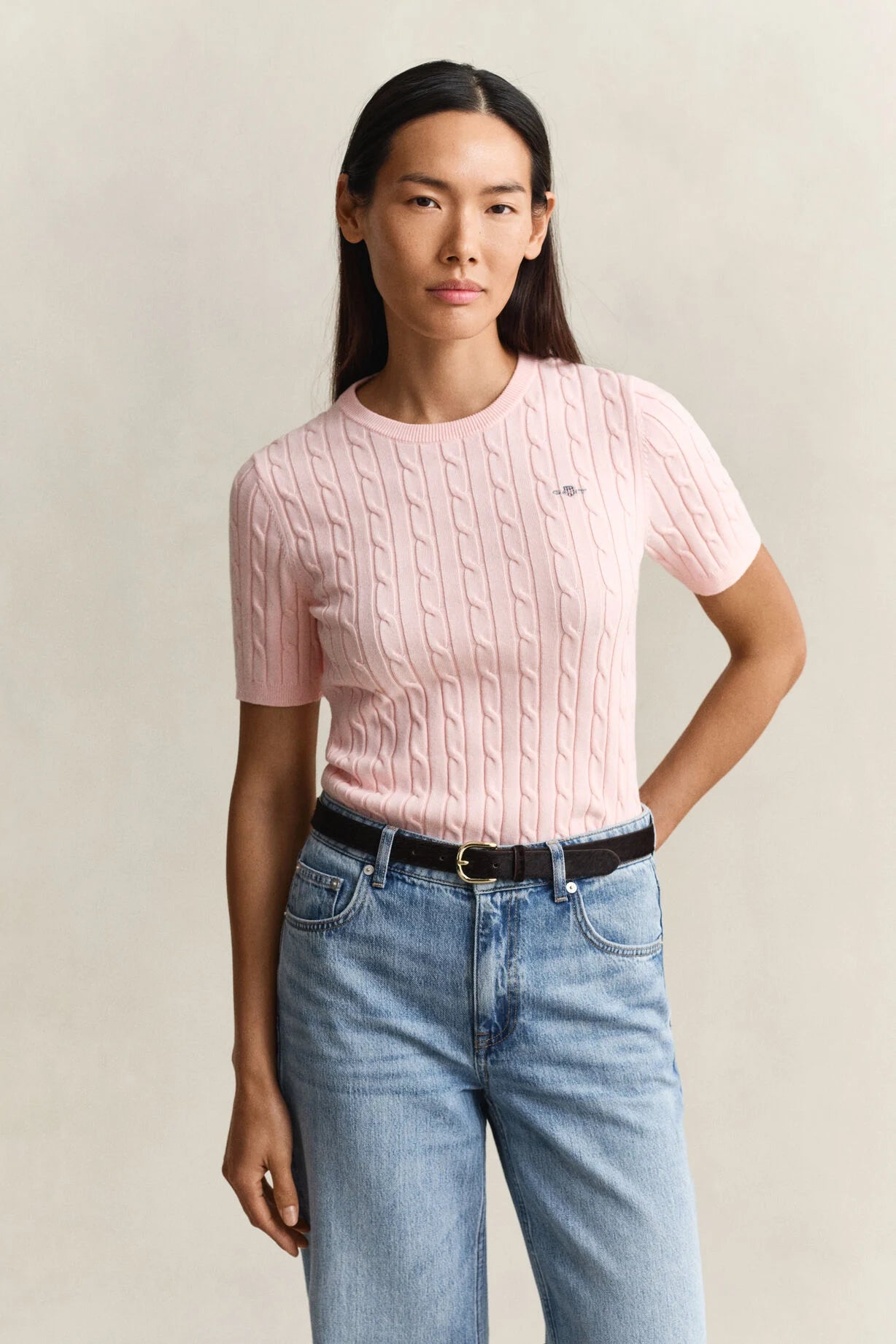 The Apricot Pink Short Sleeve Cable