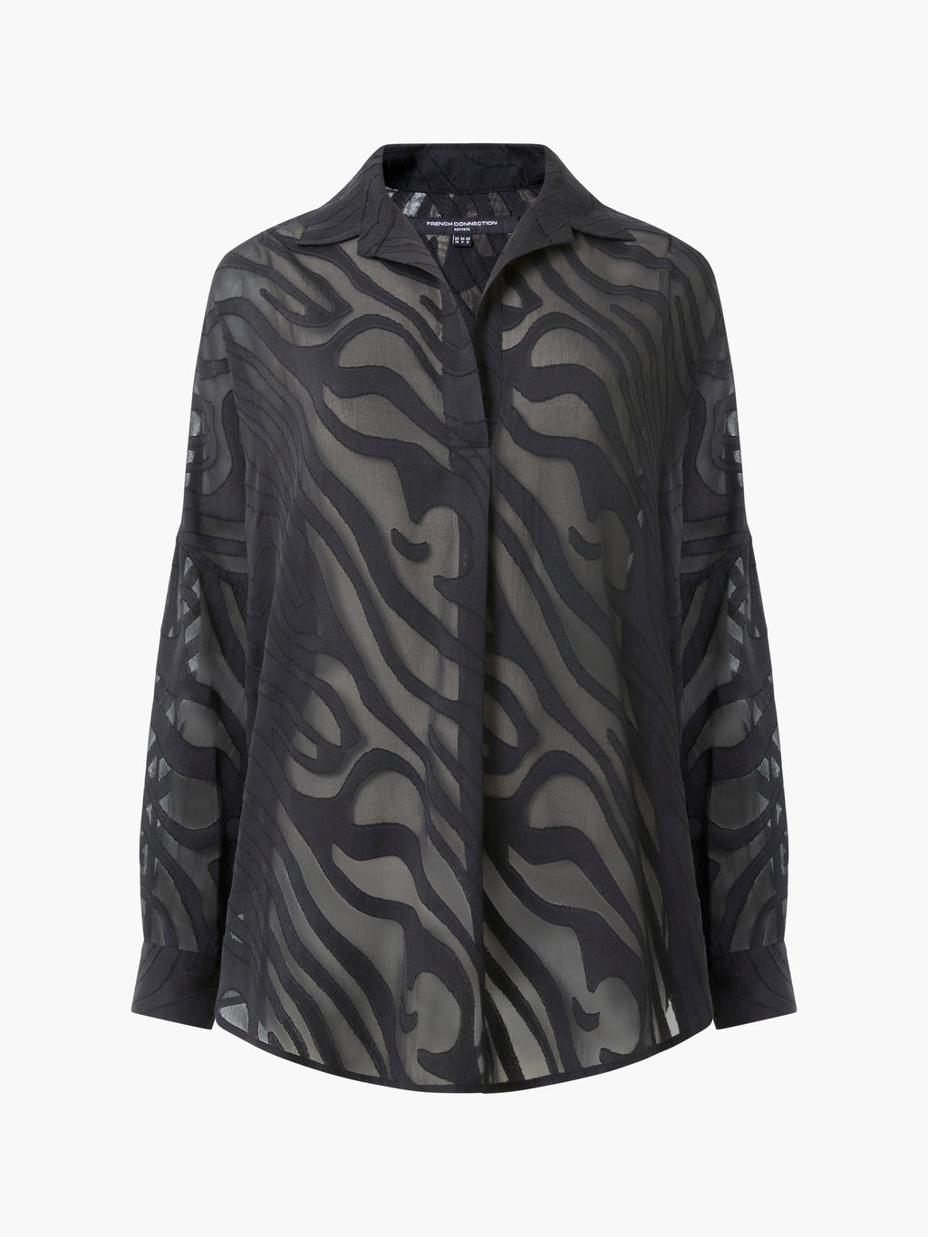 Zebra Devore Popover Black Blouse
